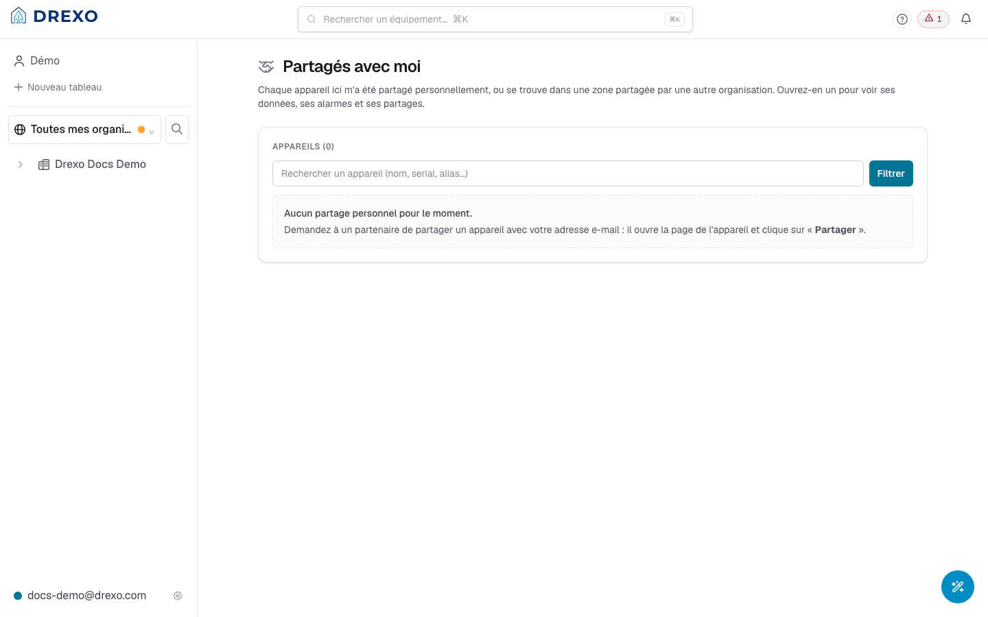 The Shared-with-me page with provenance chips and placement indicators